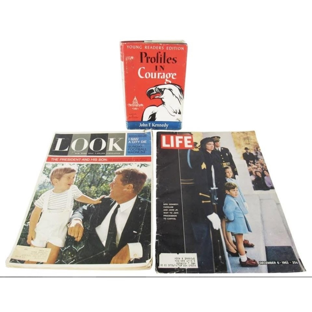 Vintage John F. Kennedy Profiles in Courage Book (1961) and 2 magazines (1963)